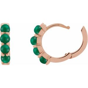 14K Rose Gold Natural Emerald Cabochon Hinged 14.7 mm  Hoop Earrings
