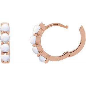 14K Rose Gold Natural Rainbow Moonstone Cabochon Hinged 14.7 mm  Hoop Earrings