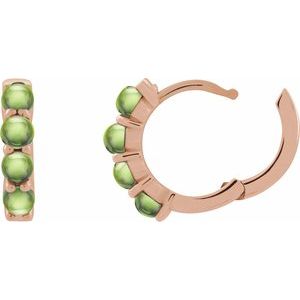 14K Rose Gold Natural Peridot CCabochon Hinged 14.7 mm  Hoop Earrings