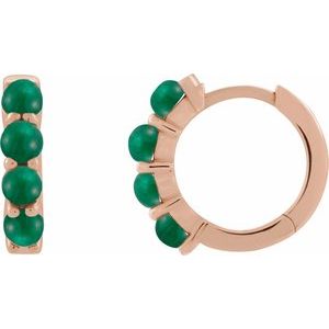 14K Rose Gold Natural Emerald Cabochon Hinged 14.7 mm  Hoop Earrings