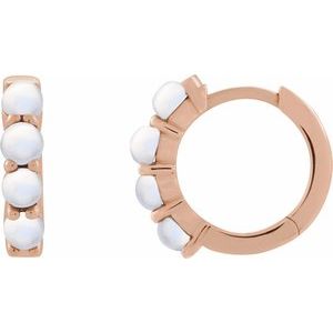 14K Rose Gold Natural Rainbow Moonstone Cabochon Hinged 14.7 mm  Hoop Earrings