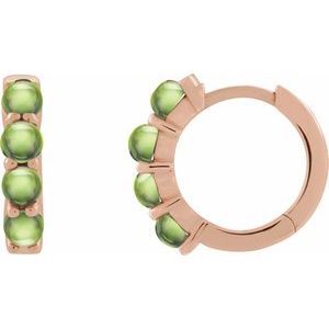14K Rose Gold Natural Peridot CCabochon Hinged 14.7 mm  Hoop Earrings