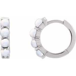 Platinum Natural Rainbow Moonstone Cabochon 14.7 mm  Hoop Earrings