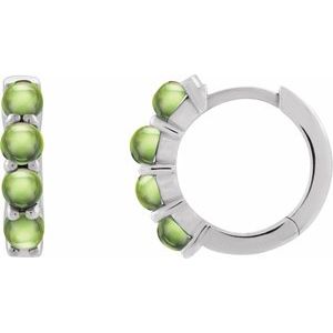 14K White Gold Natural Peridot Cabochon Hinged 14.7 mm  Hoop Earrings