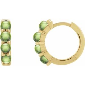 14K Yellow Gold Natural Peridot Cabochon Hinged 14.7 mm Hoop Earrings