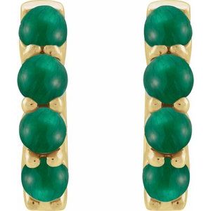 14K Yellow Gold Natural Emerald Cabochon Hinged 14.7 mm  Hoop Earrings – image 3