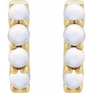 14K Yellow Gold Natural Rainbow Moonstone Cabochon Hinged 14.7 mm  Hoop Earrings – image 3