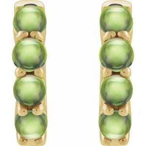 14K Yellow Gold Natural Peridot Cabochon Hinged 14.7 mm  Hoop Earrings