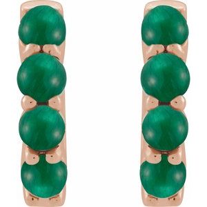 14K Rose Gold Natural Emerald Cabochon Hinged 14.7 mm  Hoop Earrings