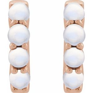 14K Rose Gold Natural Rainbow Moonstone Cabochon Hinged 14.7 mm  Hoop Earrings – image 3