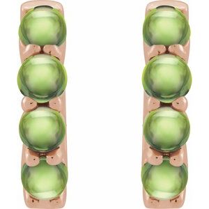 14K Rose Gold Natural Peridot CCabochon Hinged 14.7 mm  Hoop Earrings