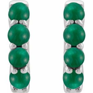 Platinum Natural Emerald Cabochon Hinged 14.7 mm  Hoop Earrings – image 3