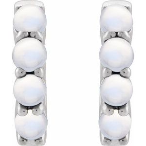 14K White Gold Natural Rainbow Moonstone Cabochon Hinged 14.7 mm  Hoop Earrings – image 3