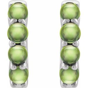 Platinum Natural Peridot Cabochon Hinged 14.7 mm  Hoop Earrings – image 3