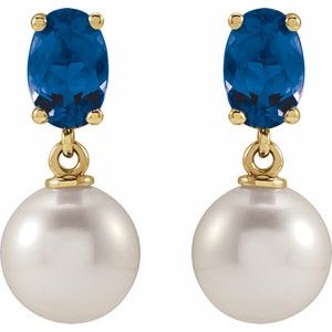 14K Yellow Gold Cultured White Akoya Pearl & Natural London Blue Topaz – image 2