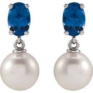 14K White Gold Cultured White Akoya Pearl & Natural London Blue Topaz – image 2