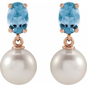 14K Rose Gold Cultured White Akoya Pearl & Natural Aquamarine – image 2