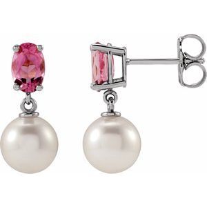 14K White Gold Cultured White Akoya Pearl & Natural Aquamarine