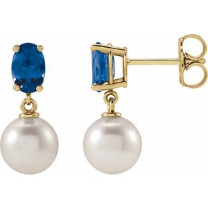 14K Yellow Gold Cultured White Akoya Pearl & Natural London Blue Topaz