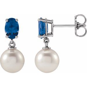 14K White Gold Cultured White Akoya Pearl & Natural London Blue Topaz