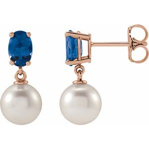 14K Rose Gold Cultured White Akoya Pearl & Natural London Blue Topaz