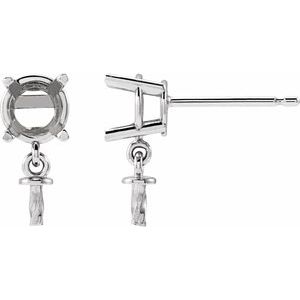 Platinum 5 mm Round Dangle Earring Mounting for 7-8 mm Pearl