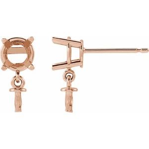 14K Rose Gold 5 mm Round Dangle Earring Mounting for 7-8 mm Pearl