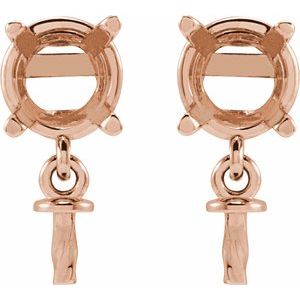 14K Rose Gold 5 mm Round Dangle Earring Mounting for 7-8 mm Pearl – image 2