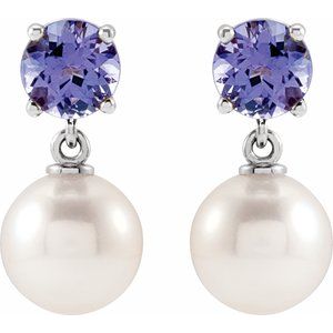 Sterling Silver Cultured White Akoya Pearl & Natural Tanzanite – image 2
