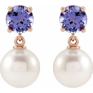 14K Rose Gold Cultured White Akoya Pearl & Natural Tanzanite – image 2