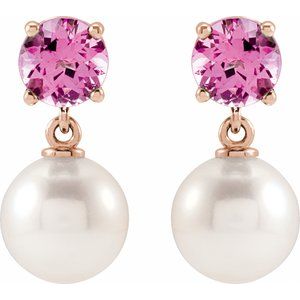 14K Rose Gold Cultured White Akoya Pearl & Natural Pink Tourmaline