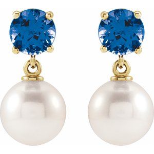14K Yellow Gold Cultured White Akoya Pearl & Natural London Blue Topaz – image 2