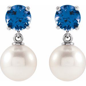 Platinum Cultured White Akoya Pearl & Natural London Blue Topaz – image 2