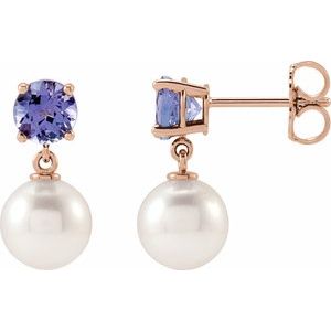 14K Rose Gold Cultured White Akoya Pearl & Natural Tanzanite