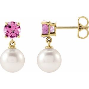 14K Yellow Gold Cultured White Akoya Pearl & Natural Pink Tourmaline
