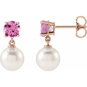 14K Rose Gold Cultured White Akoya Pearl & Natural Pink Tourmaline