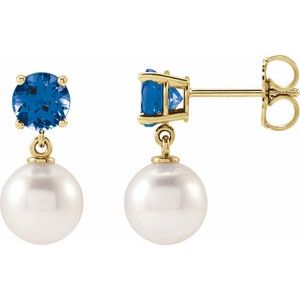 14K Yellow Gold Cultured White Akoya Pearl & Natural London Blue Topaz