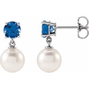Platinum Cultured White Akoya Pearl & Natural London Blue Topaz