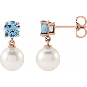 14K Rose Gold Cultured White Akoya Pearl & Natural Aquamarine