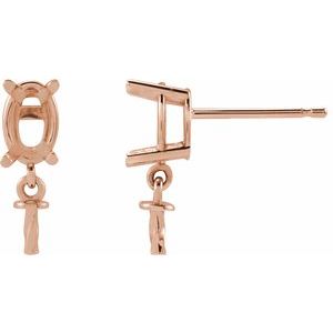 14K Rose Gold 6x4 mm Oval Dangle Earring Mounting for 7-8 mm Pearl