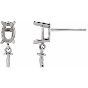 14K White Gold 6x4 mm Oval Dangle Earring Mounting for 7-8 mm Pearl