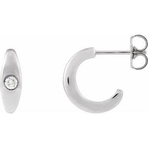 Sterling Silver 1/8 CTW Natural Diamond Bezel 11.9 mm Hoop Earrings