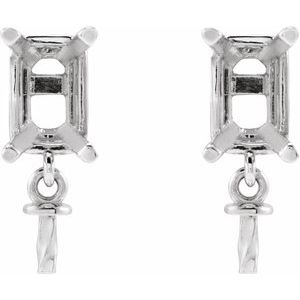 14K White Gold 6x4 mm Emerald Dangle Earring Mounting for 7-8 mm Pearl – image 2