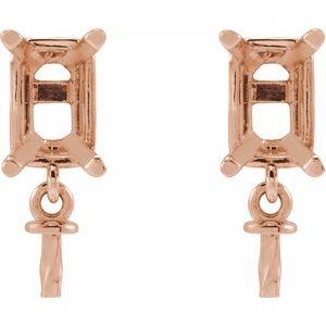 14K Rose Gold 6x4 mm Emerald Dangle Earring Mounting for 7-8 mm Pearl – image 2