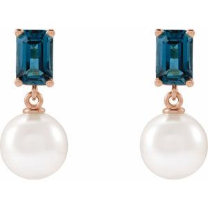 14K Rose Gold Cultured White Akoya Pearl & Natural London Blue Topaz – image 2
