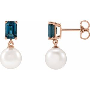 14K Rose Gold Cultured White Akoya Pearl & Natural London Blue Topaz
