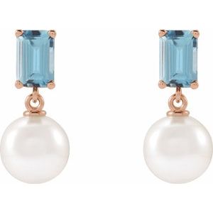 14K Rose Gold Cultured White Akoya Pearl & Natural Aquamarine – image 2