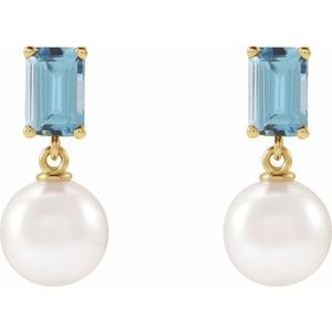 14K Yellow Gold Cultured White Akoya Pearl & Natural Aquamarine – image 2