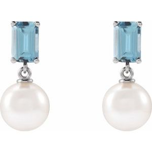 Platinum Cultured White Akoya Pearl & Natural Aquamarine – image 2