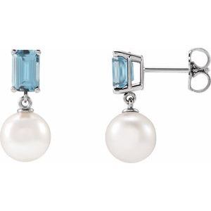 Platinum Cultured White Akoya Pearl & Natural Aquamarine